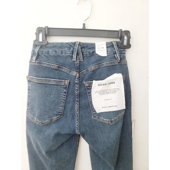 Good American Good Legs Deep V Blue609 Organic High Rise Skinny Blue Jeans 00 24 - Picture 6 of 10